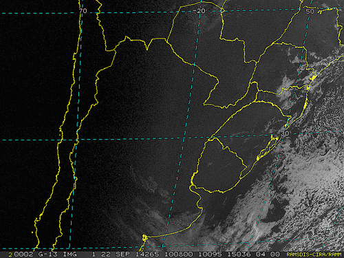 Imagem do satélite GOES 13/NOAA/EUA – Canal do Visível – dia 22/09/2014 – Hora local: 07:10 – Sul do Brasil