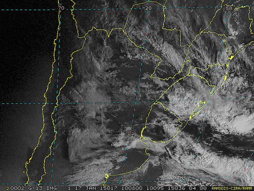 Imagem do satélite GOES 13/NOAA/EUA – Canal do Visível – dia 17/01/2015 – Hora local: 08:10 – Sul do Brasil.